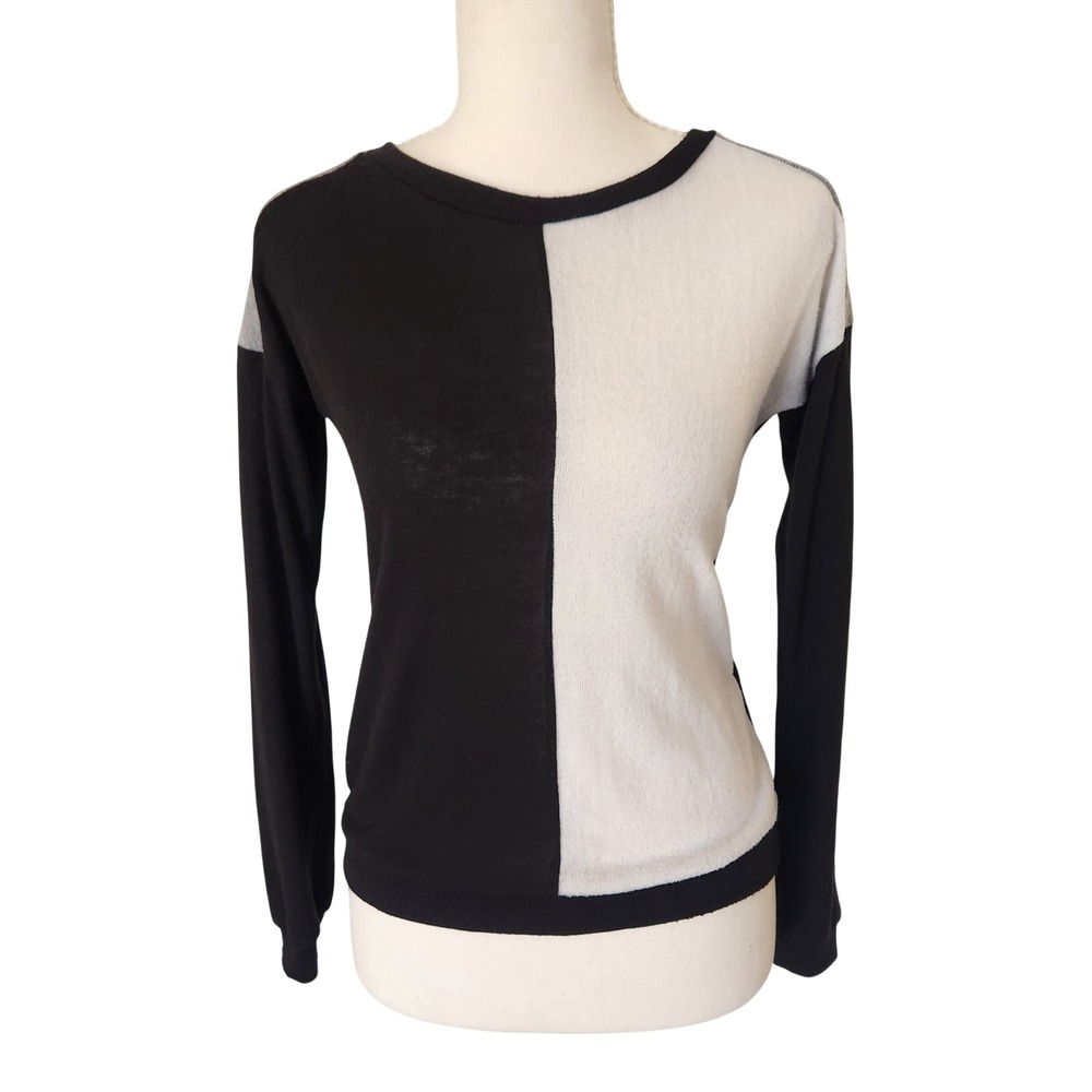 Pink Melo Color Block Long Sleeve Sweater Top Women's Size M Black White Gray